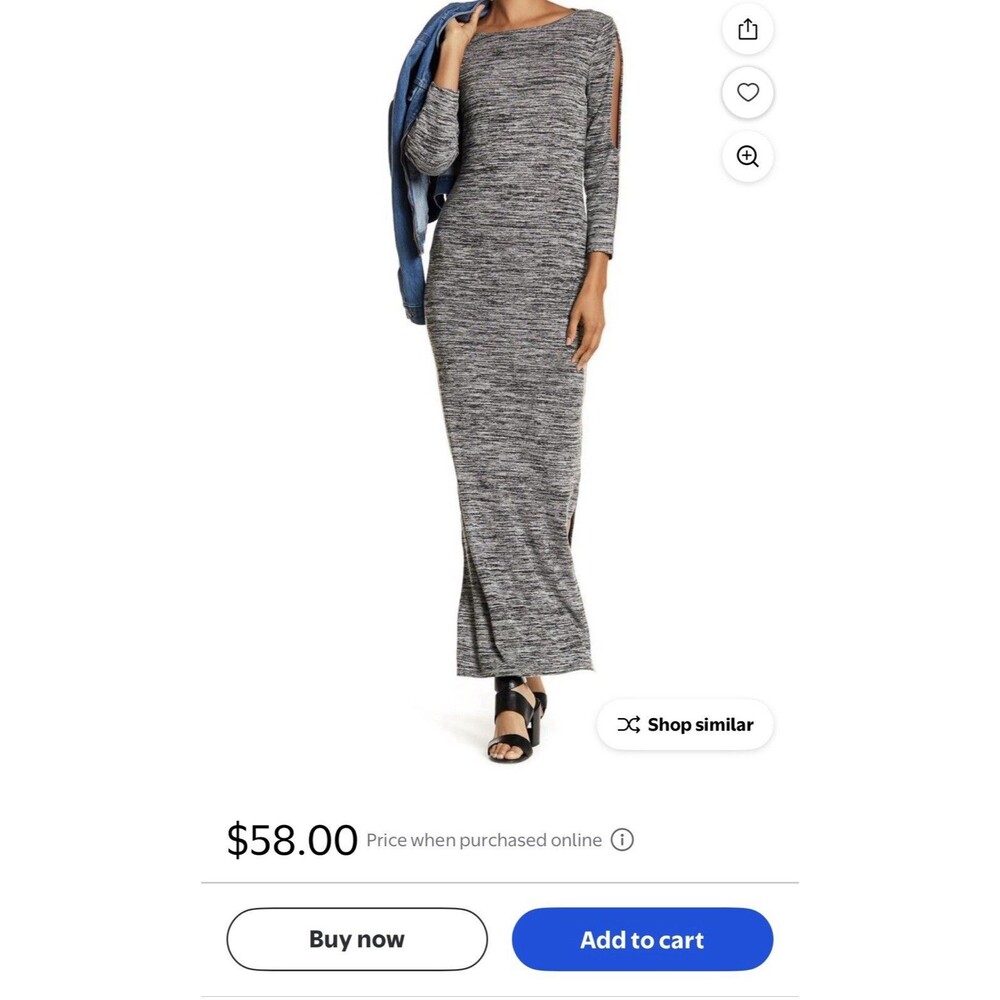 Philosophy Cold Shoulder Knit Maxi Dress Gray Black Boat Neck Stretch Size XL